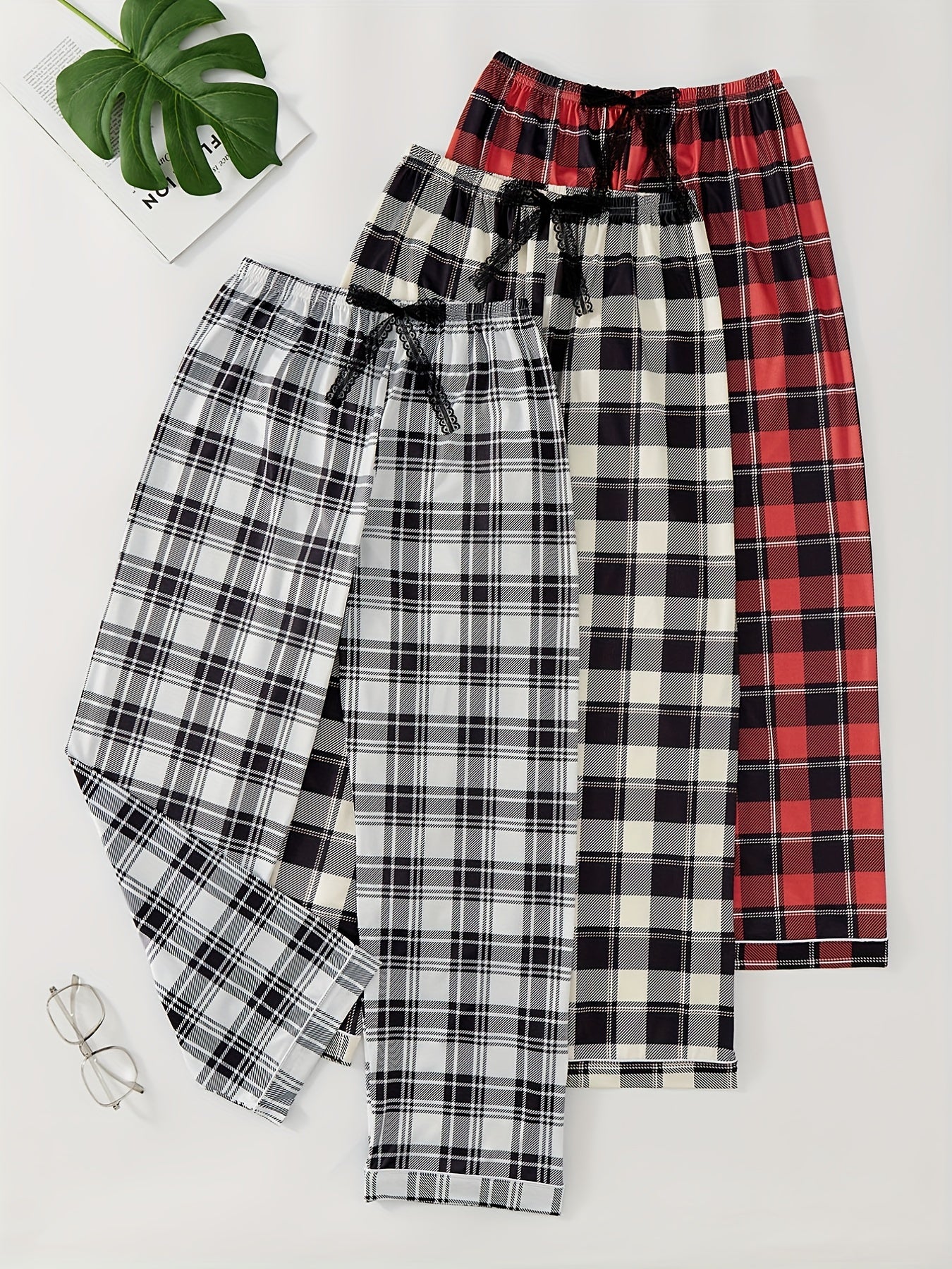 Plaid Lounge Pants Elastic Waist Womens Loungewear