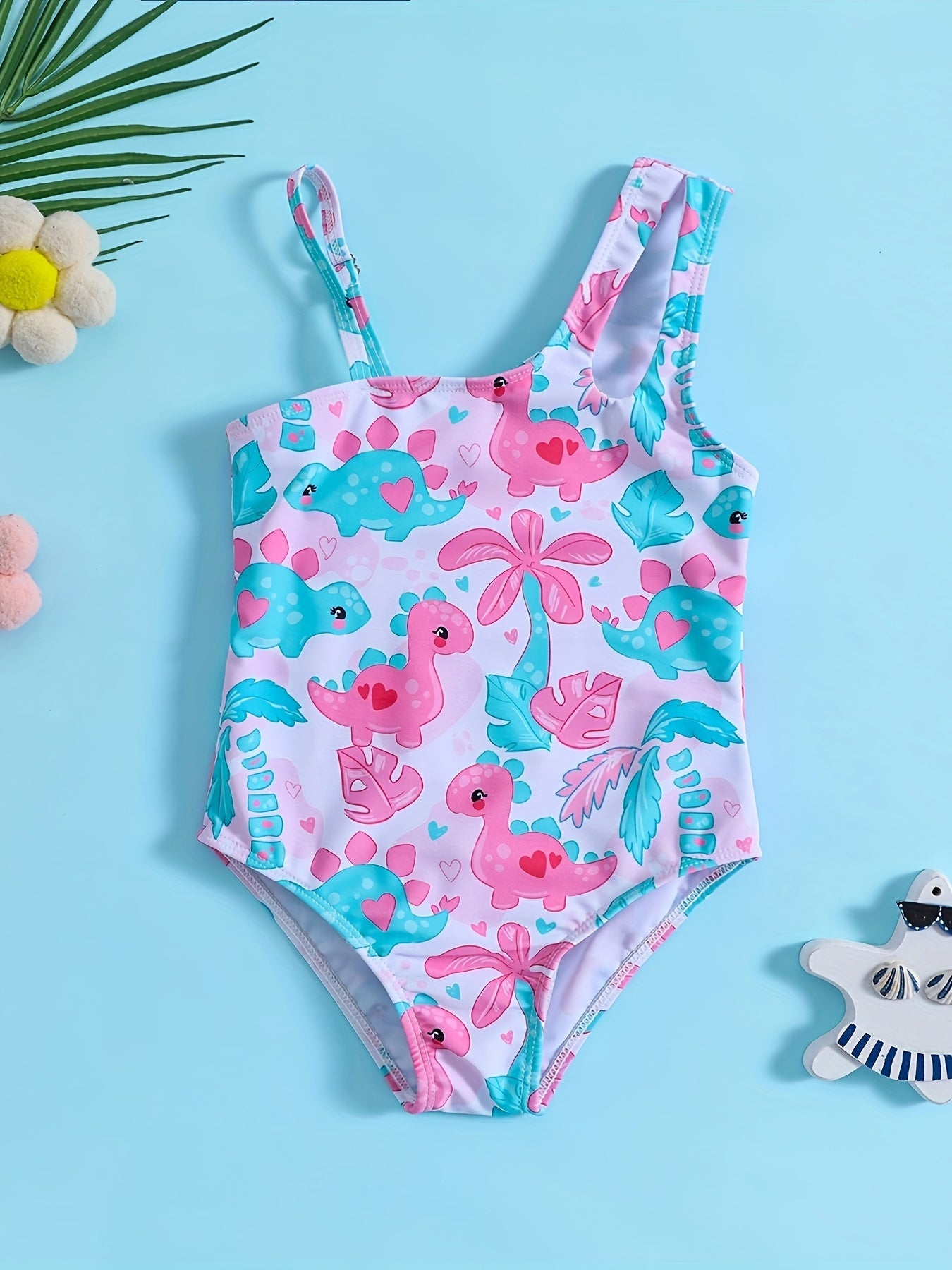 Adorable Dino Graphic 1pc Swimsuit Girls Hawaii Vacation Summer Clothes