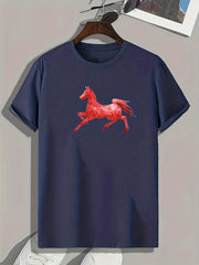 Geometric Horse Print Men's Comfy T shirt for Outdoor Summer