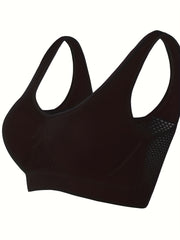 Plus Size Sports Bra Women's Plus Solid Breathable Hollow Mesh Fitness Gym Bra