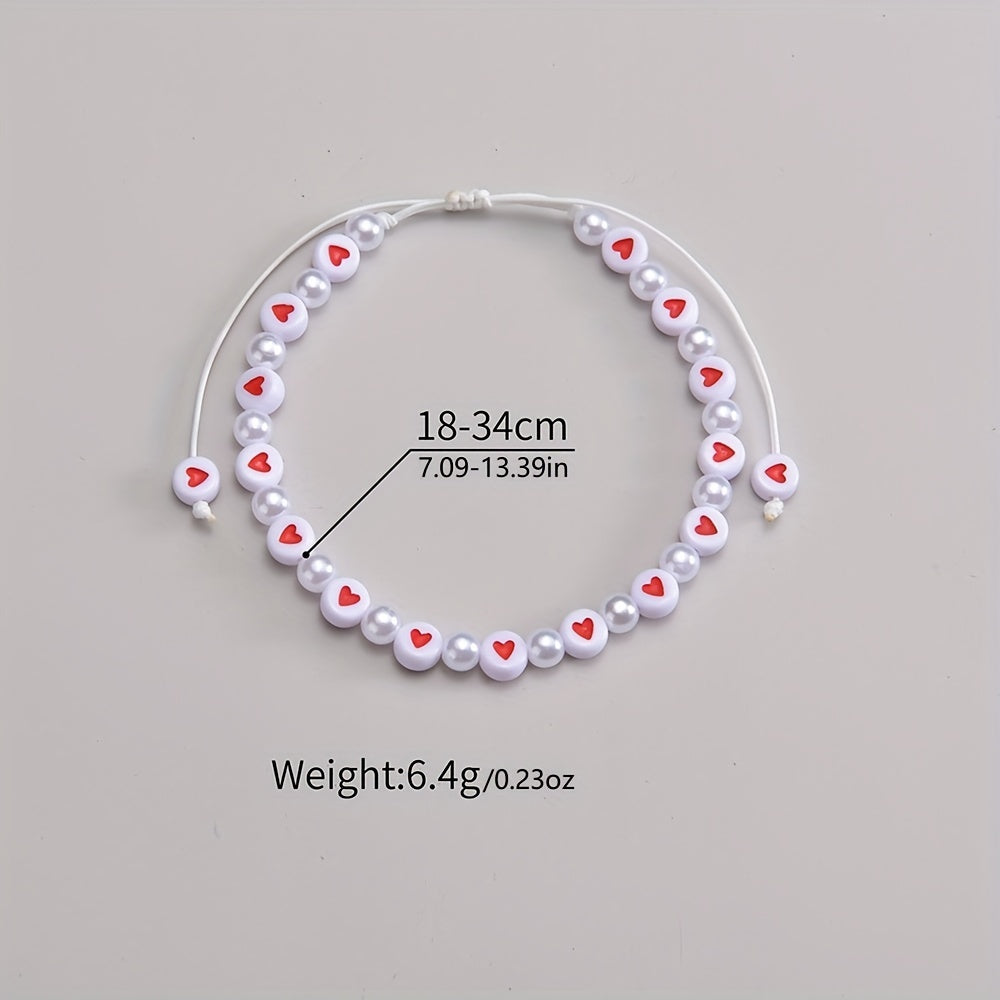 Seaside Acrylic Love Beaded Pearl Anklet