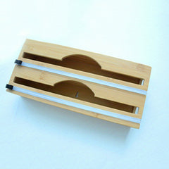 3-in-1 Bamboo Plastic Wrap Dispenser with Cutter, Foil & Plastic Wrap Organizer