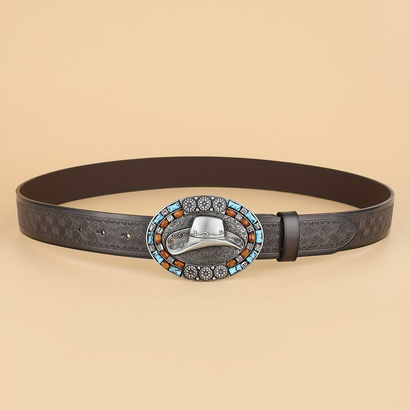 Men's Casual Western Cowboy Hat Pattern Belt Retro Accessory