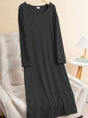  Long Sleeve Lounge Dress Women's Round Neck Tee Sleep Dress