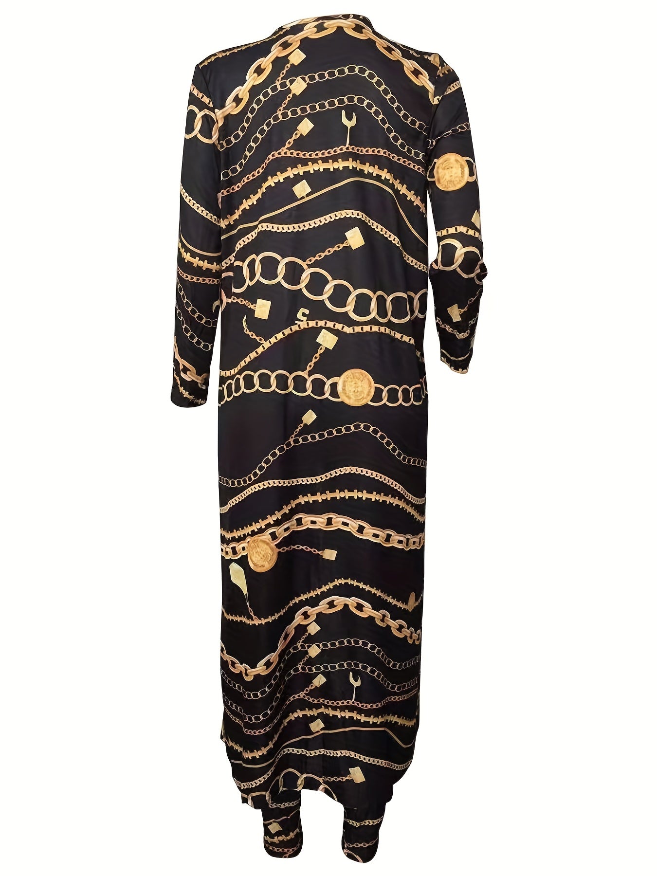 Chain Print Two piece Set Coat & Pants Outfit