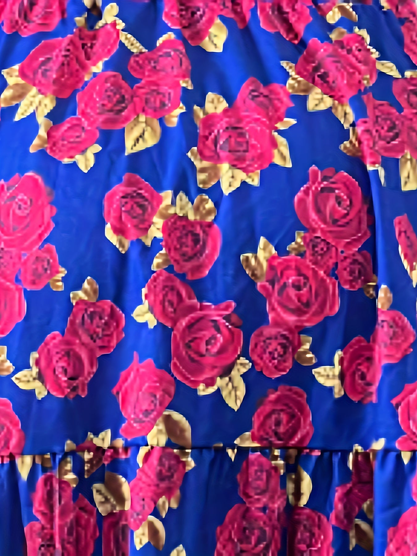  Boho Skirt Women's Plus Allover Rose Print Elastic Waisted Maxi Smock