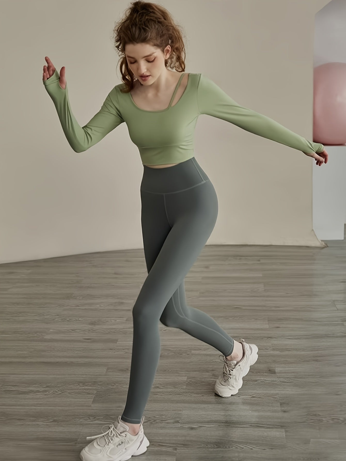 Solid Long Sleeve Yoga Top Fitness High Stretch Sports Top