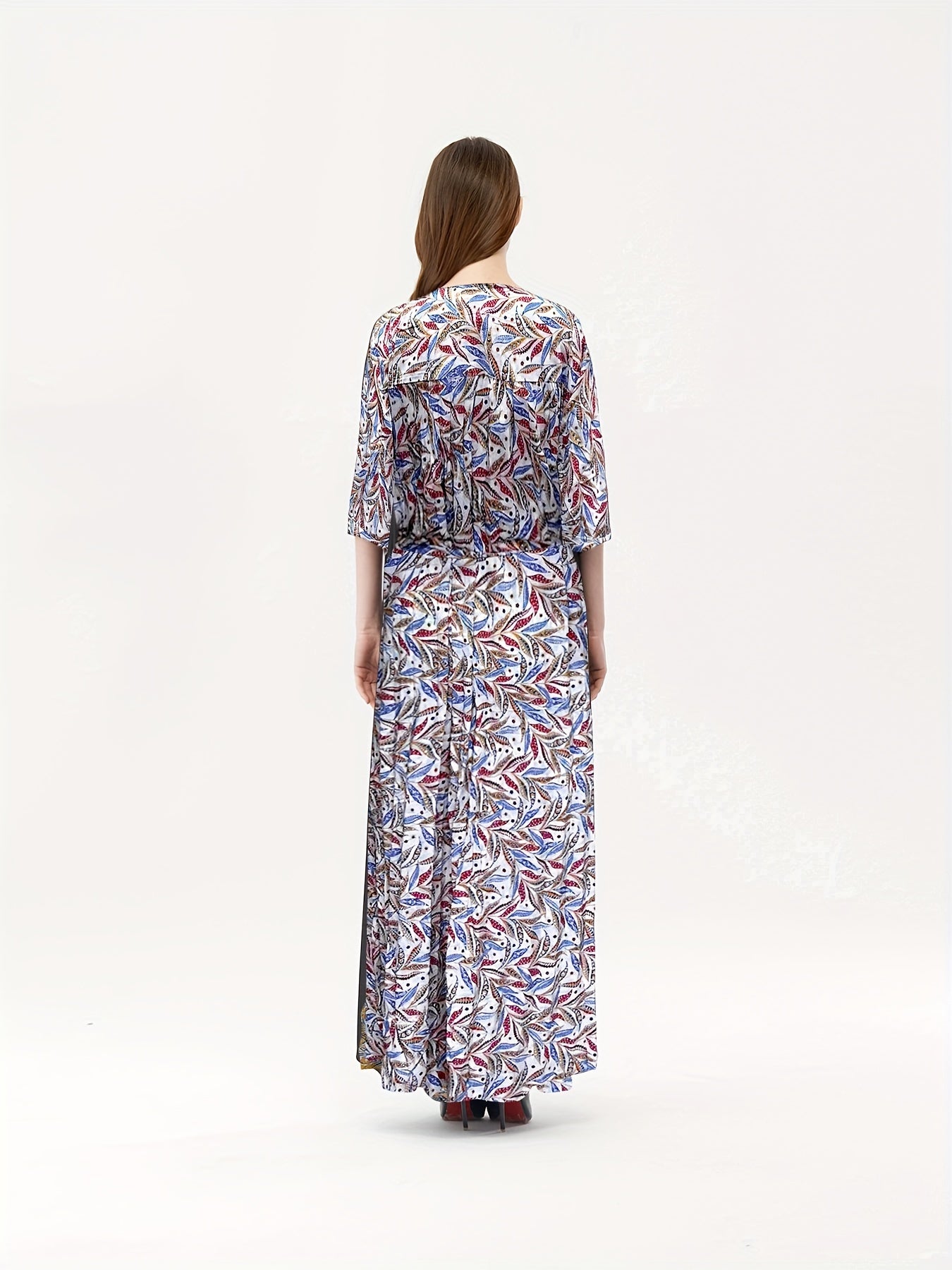  Tropical Print Boho Kaftan Maxi Dress