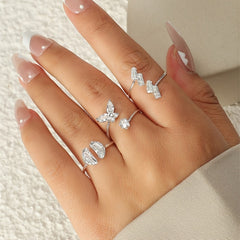 Zircon Butterfly Ring Set Silver Plated Moon Lightning Women's Ring