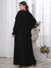  Solid Layered Flounce Sleeve Maxi Formal Dress
