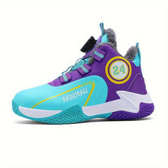 Kid's Basketball Shoes with Rotating Buckle and Plush Lining