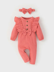 Casual Ruffle Long Sleeve Romper Set for Baby Girls