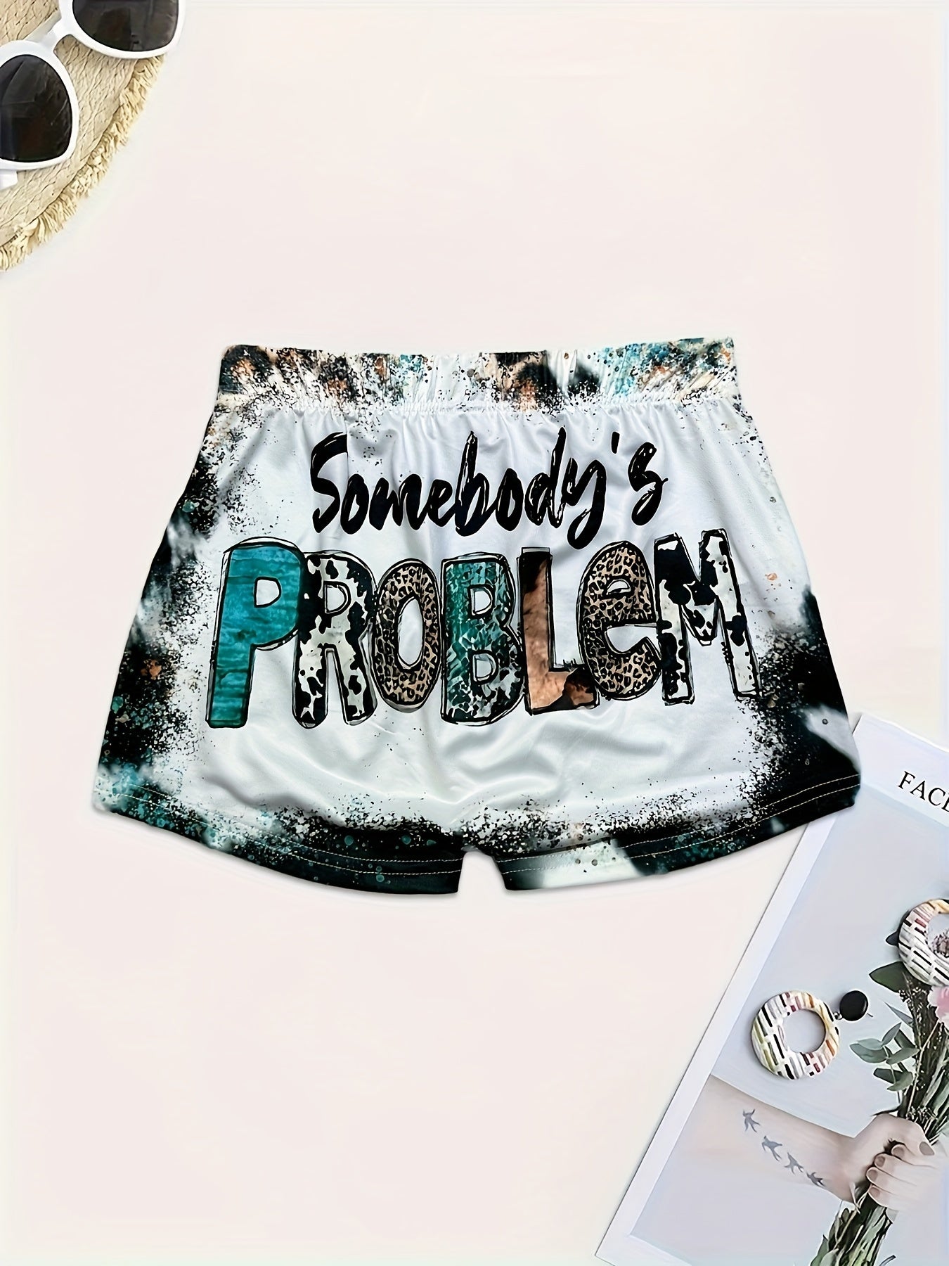  Leopard & Letter Print High Rise Skinny Shorts