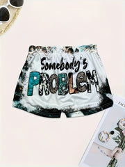  Leopard & Letter Print High Rise Skinny Shorts
