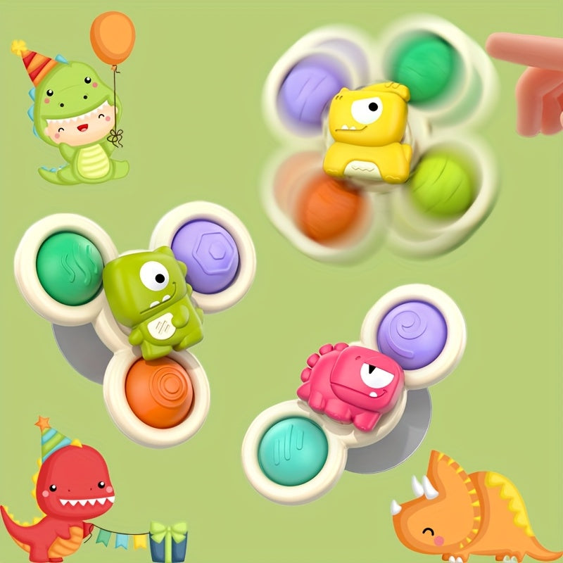 ROYLANZ 3pcs Dino Suction Cup Spinner Toys Set for Kids