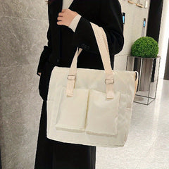 Nylon Shoulder Bag with Front Pockets Large Capacity Crossbody Bag