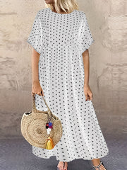  Boho Polka Dot Print Ruched Dress