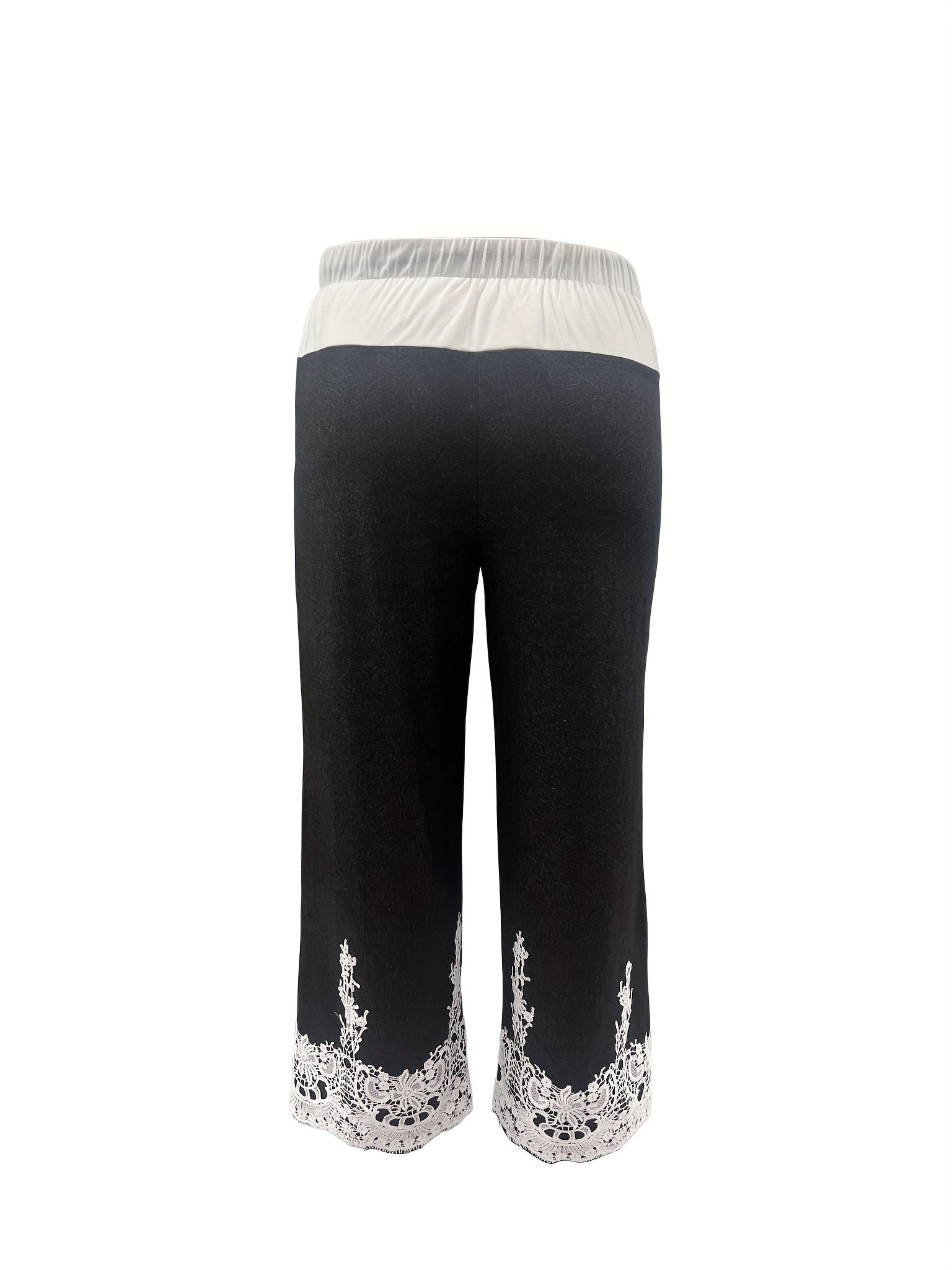  Colorblock Lace Print Wide Leg Pants