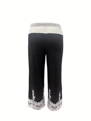  Colorblock Lace Print Wide Leg Pants