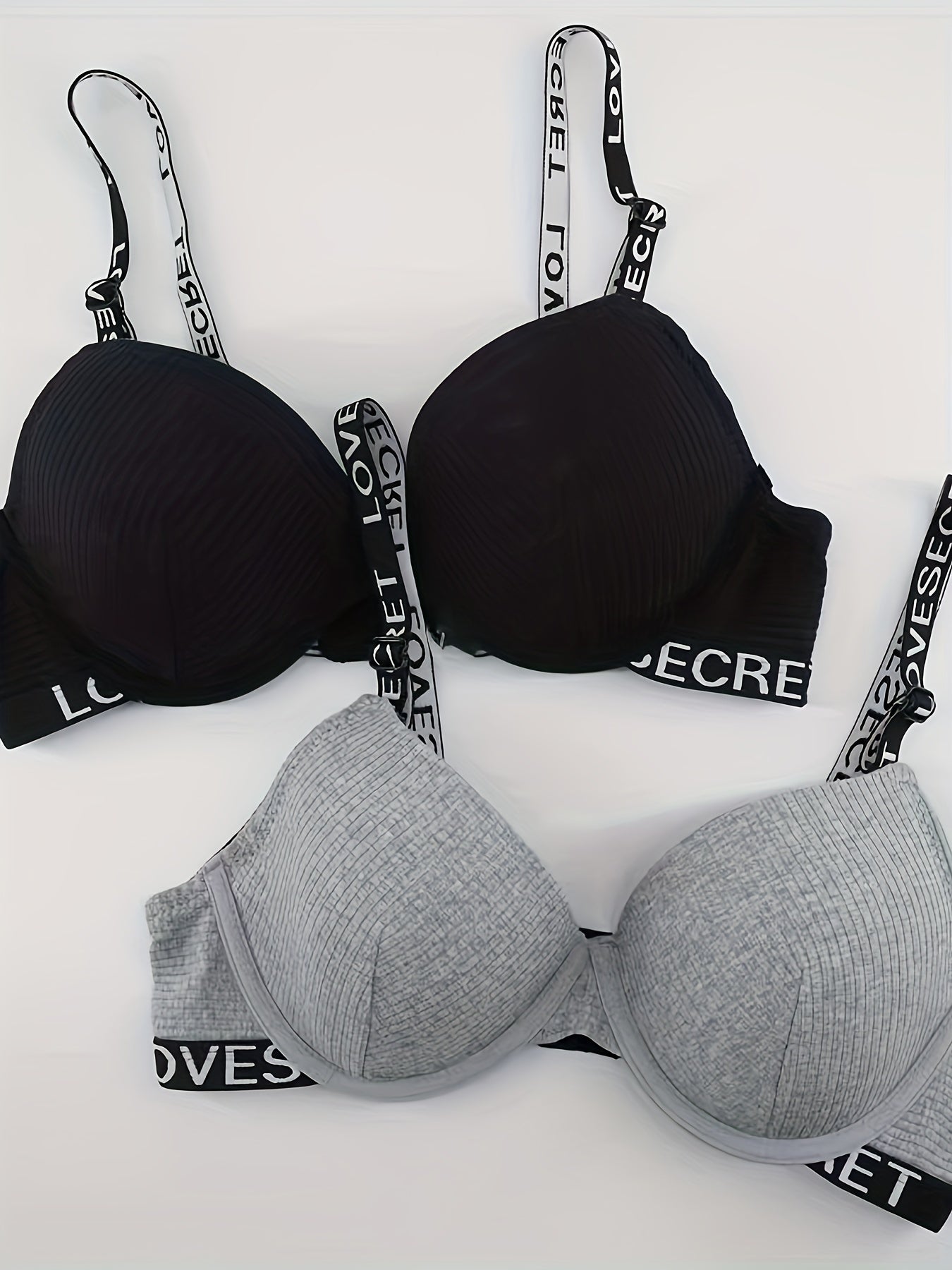 2pcs Letter Straps Push Up Bra Comfy & Breathable Women's Lingerie & Underwear