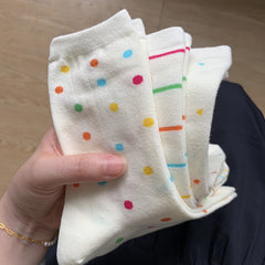 3 Pairs Polka Dot & Stripe Print Socks Soft Mid Tube Women's Stockings