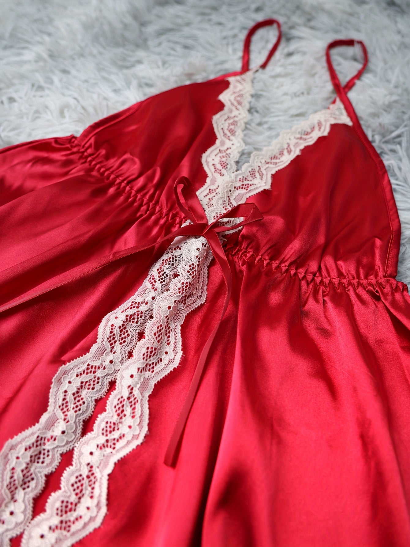 Satin Lounge Set Lace Trim Deep V Cami & Shorts Women's Pajamas