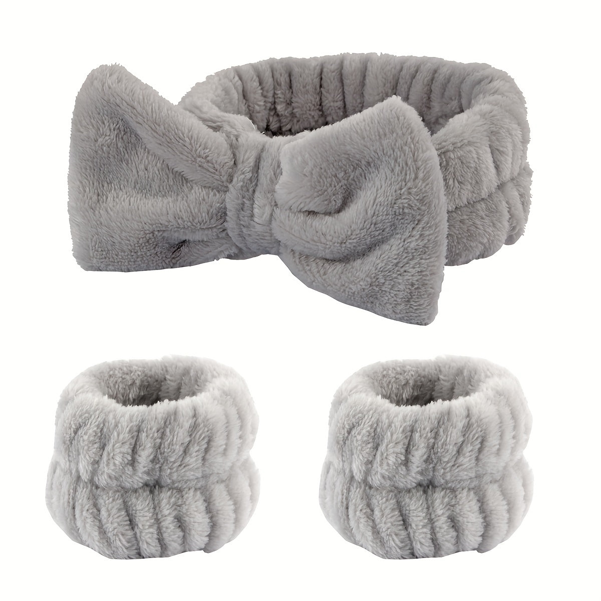 3pcs Plush Bow Knotted Headband Fluffy Hair Band For Skincare