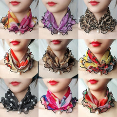 Lace Ruffles Scarf Faux Pearl Pendant Neck Gaiter