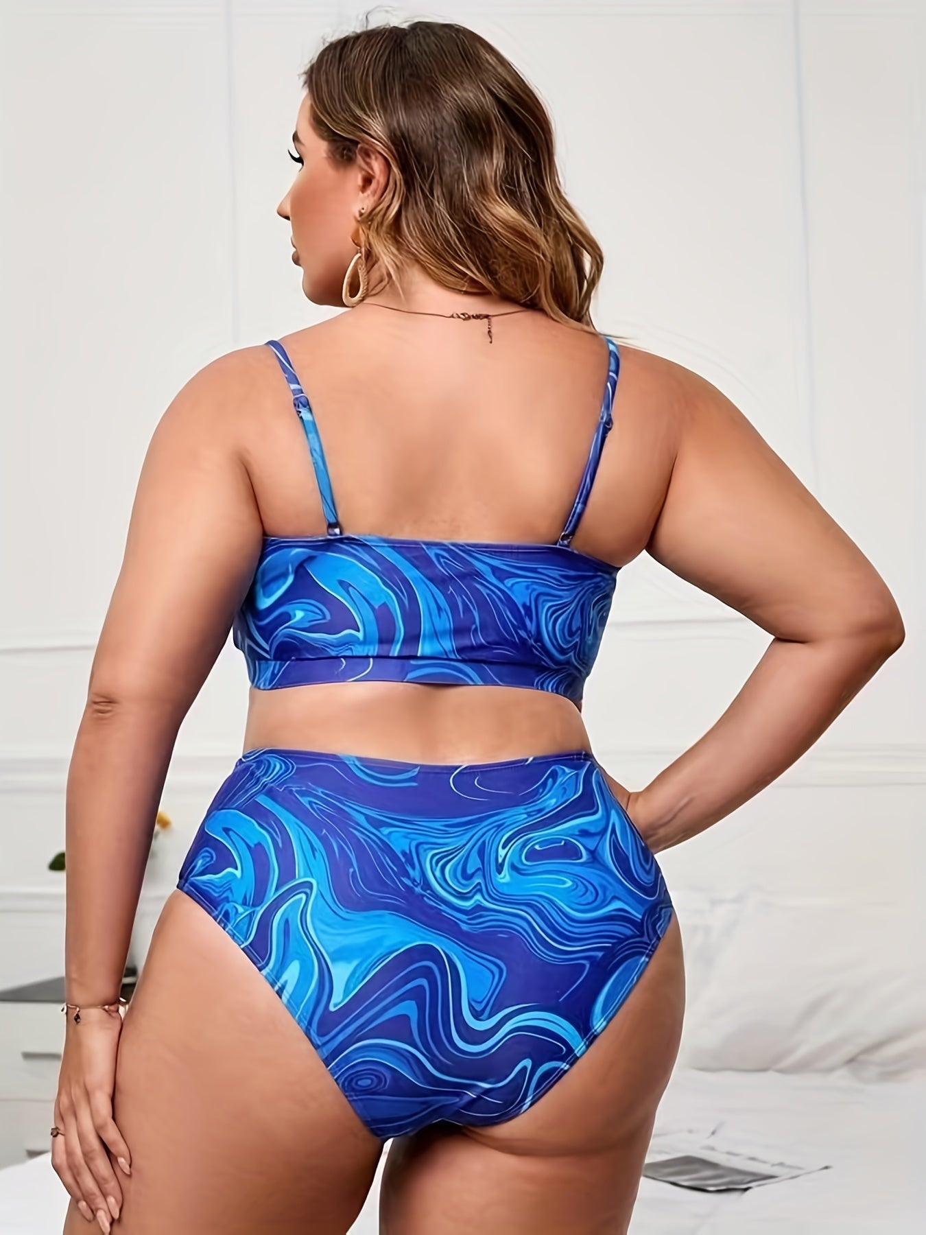  Fluid Print Ruched Bra & Underwear Swimsuit Set