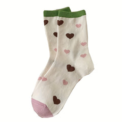 5 Pairs Floral & Heart Print Socks Women's Mid Tube Stockings