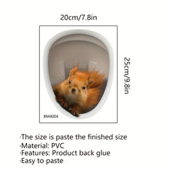 3D Squirrel Toilet Lid Decal Self Adhesive Wall Sticker Bathroom Decor