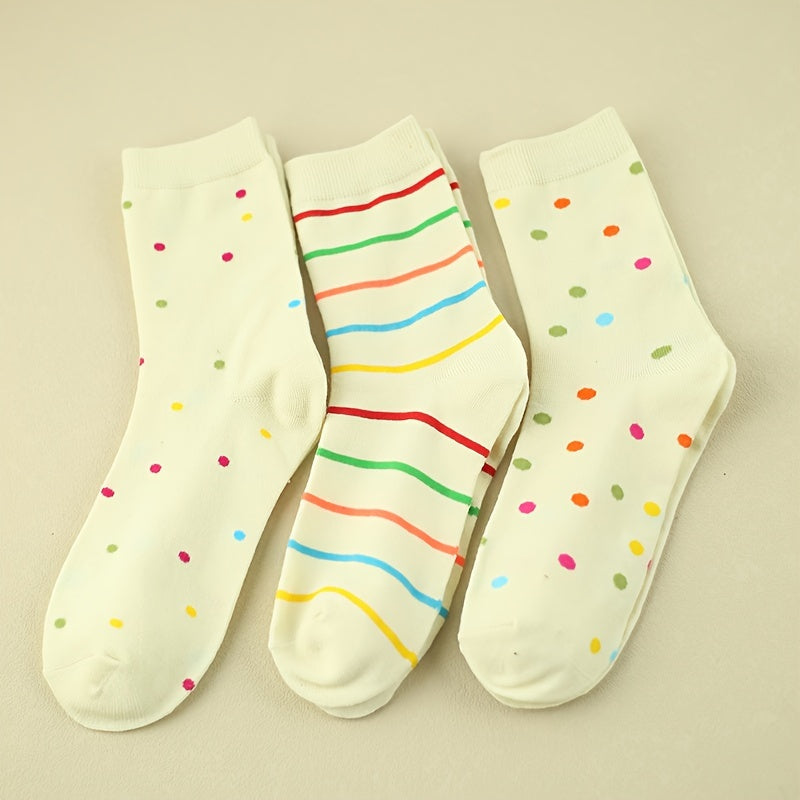 3 Pairs Polka Dot & Striped Socks Mid Tube Women's Stockings