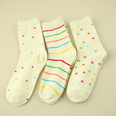 3 Pairs Polka Dot & Striped Socks Mid Tube Women's Stockings
