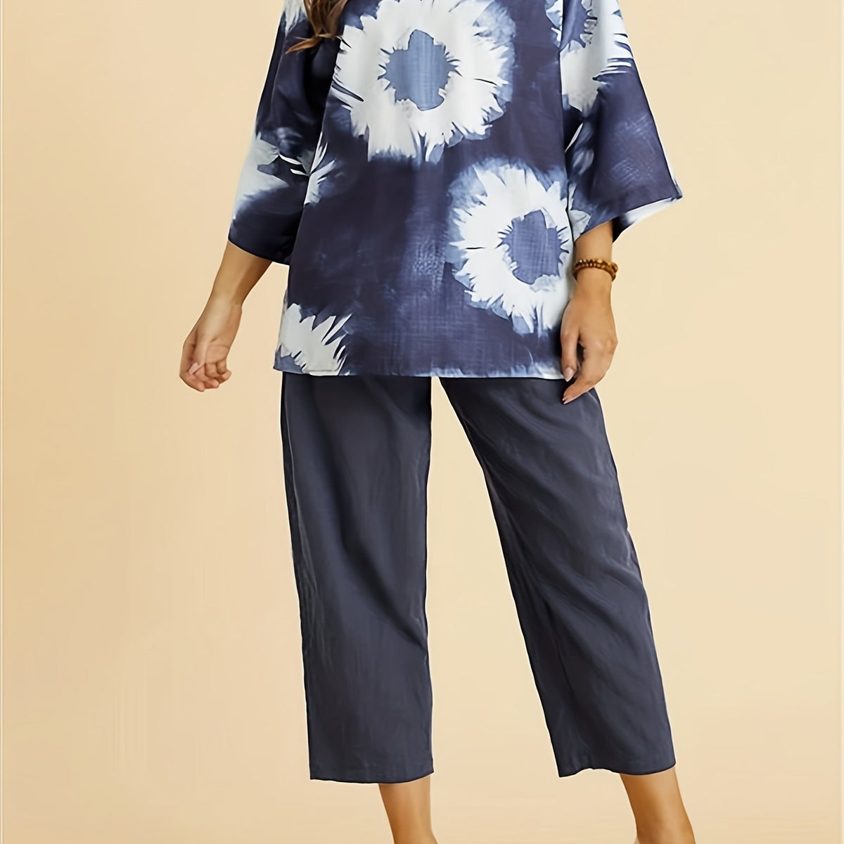  Tie Dye Floral Print Tee & Pants Set
