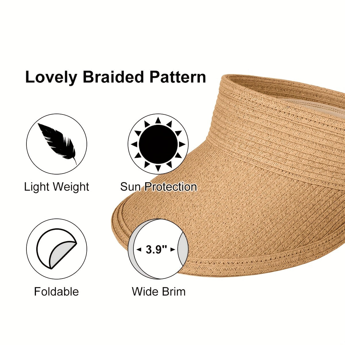 Solid Straw Visor Hat Foldable UV Protection Sun Hat for Women