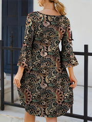  Boho Dress Women's Plus Paisley Print Bell Sleeve