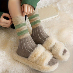 5 Pairs Striped Crew Socks Mid Tube Soft Stockings Women's Hosiery