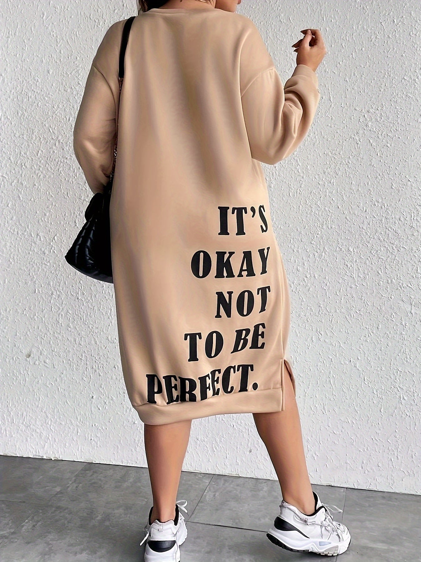  Women's Slogan Print Long Sleeve Sweatshirt Dress