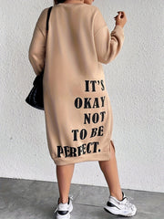  Women's Slogan Print Long Sleeve Sweatshirt Dress