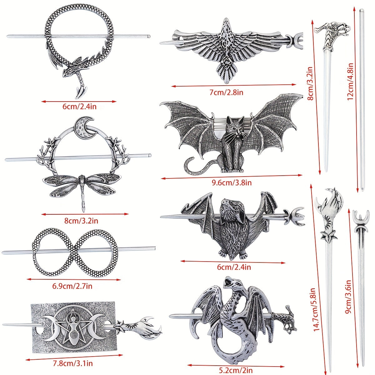 Vintage Witch Pagan Hairpin Dragon Crescent Moon Hairpin Magic Occult Hair Stick