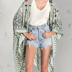  Boho Cover Up Women's Plus Scarf & Paisley Print Batwing Sleeve