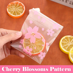 200pcs Frosted Cherry Flowers Glass Paper Bags - Self Adhesive