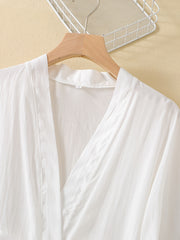Lace Trim Night Robe Scallop Trim V Neck Robe With Belt Women's Sleepwear