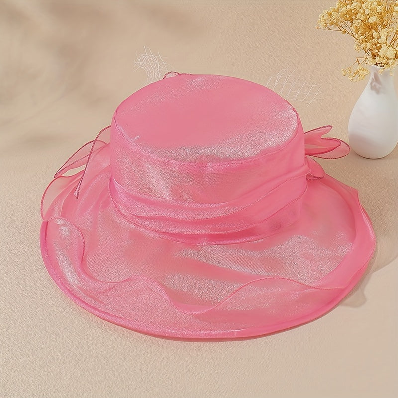Organza Sun Hat Mesh Flower Derby Solid Bucket Hat Travel Beach Hats