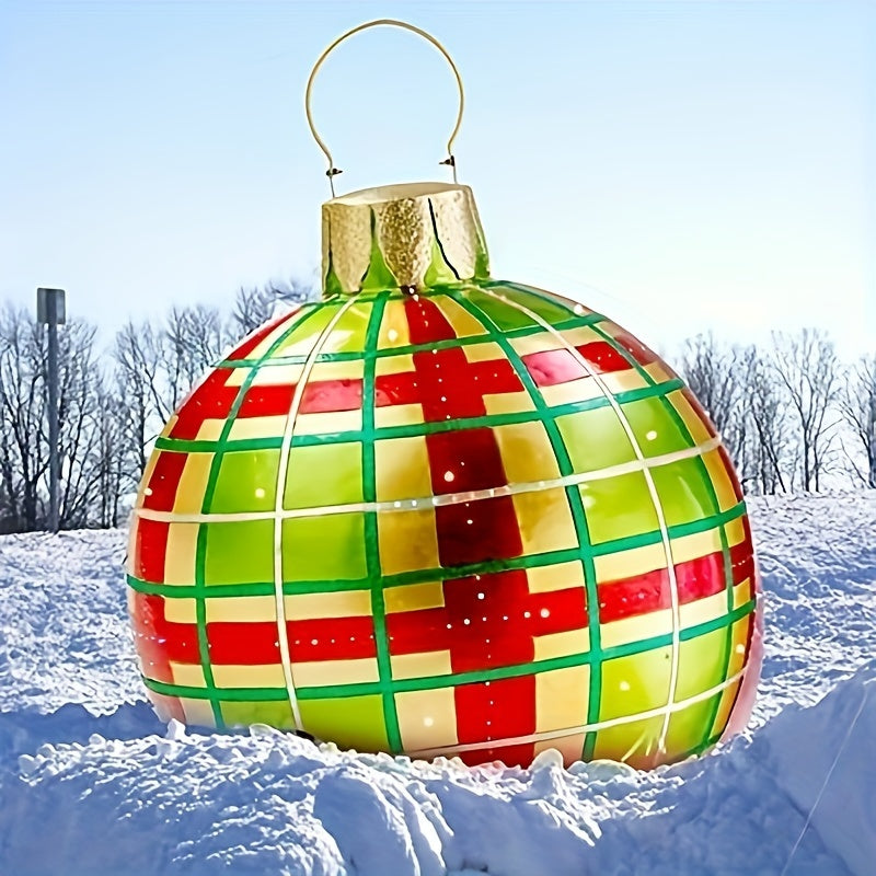 Christmas Outdoor Inflatable Ball 23.6 Inch Green Yellow Red Striped Tree Decor