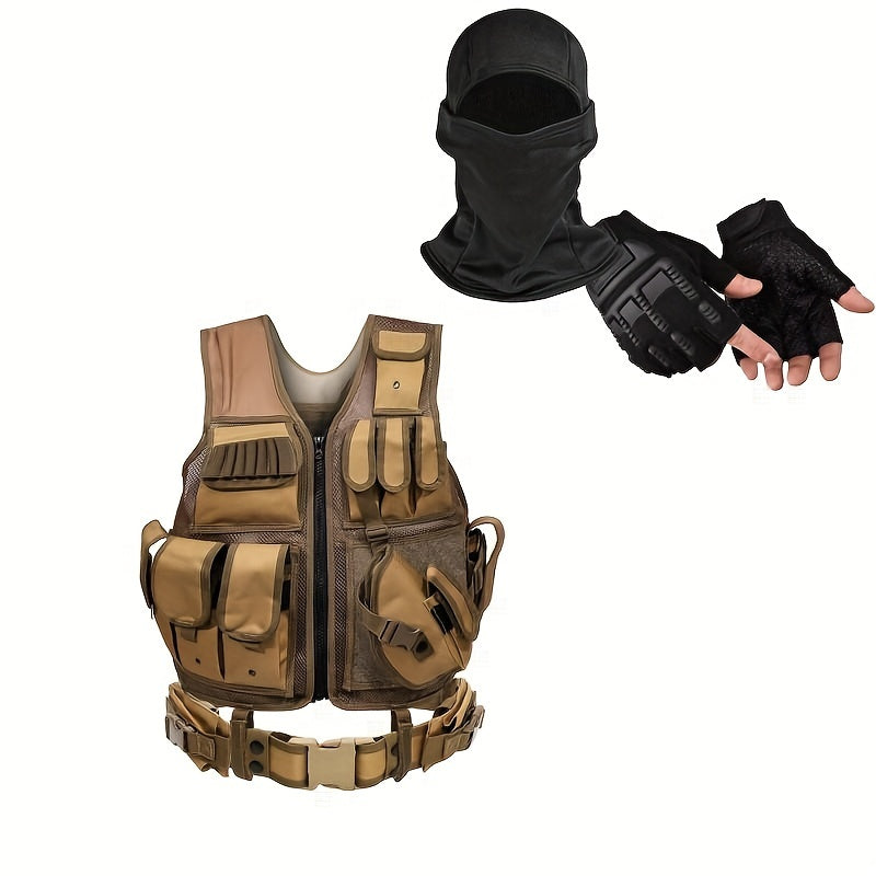 3pcs Outdoor Training Clothes Set with Vest, Gloves, and Hood