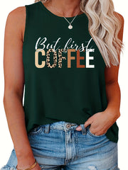  Women's Tank Top Slogan Print Round Neck Stretch Tank Top