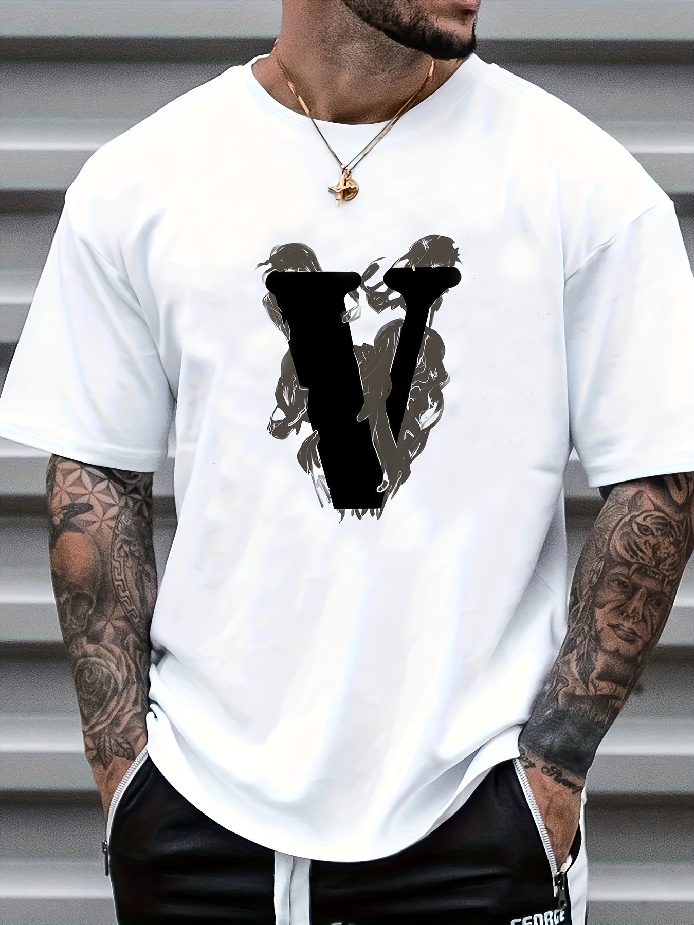 Men's V Print Graphic Tee for Summer