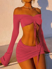 Y2K Sexy 2pc Set Crop Top & Ruched Skirt Women's Outfit