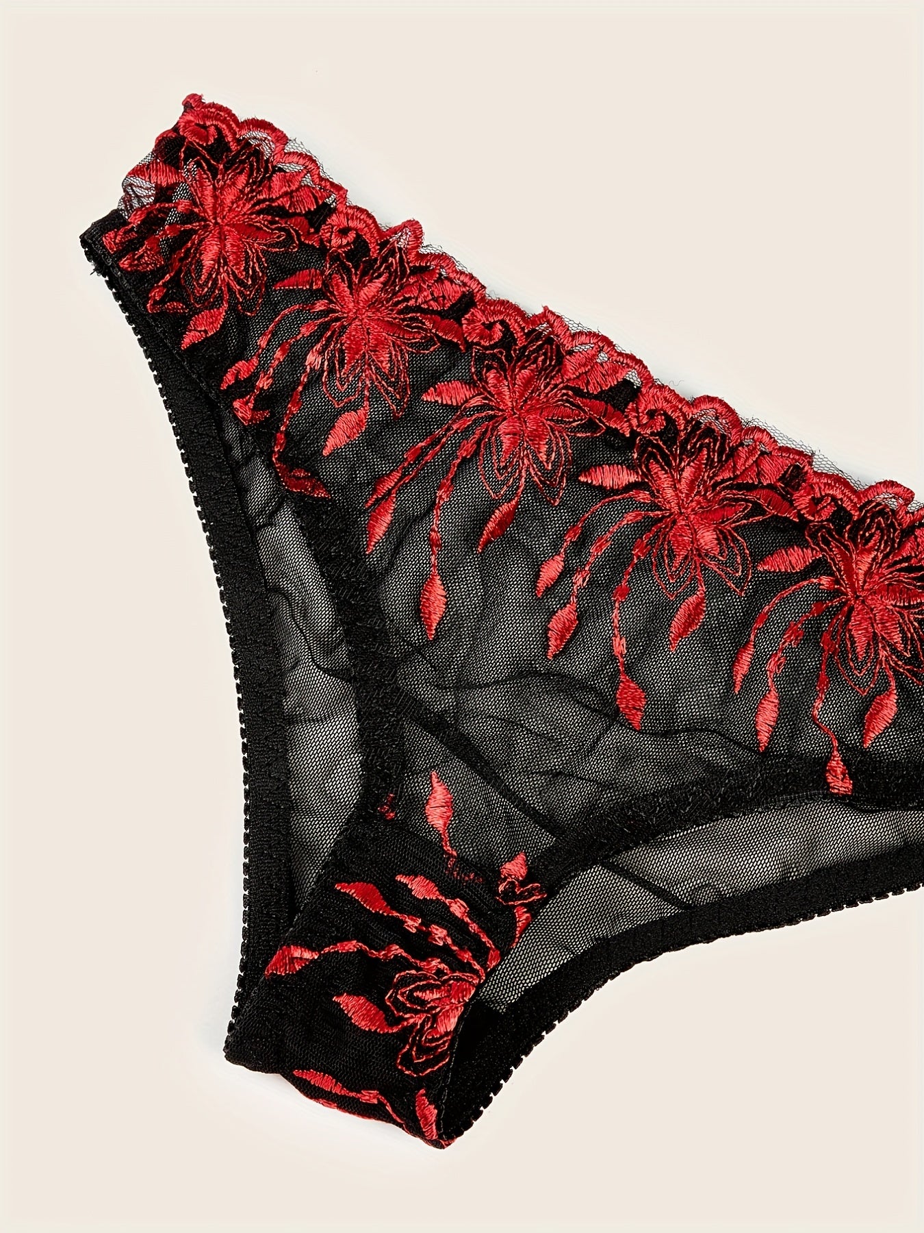 Floral Lace Lingerie Set Sheer Unlined Bra & Mesh Panties